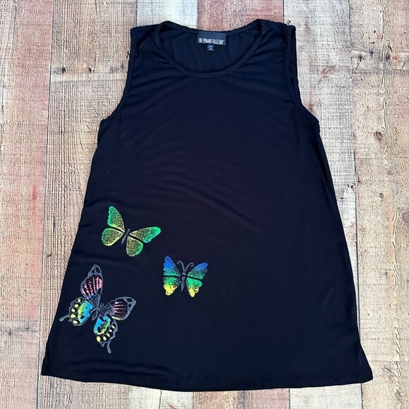 The Pyramid Collection Tops - The pyramid collection black with butterfly print sleeveless tunic top women's x